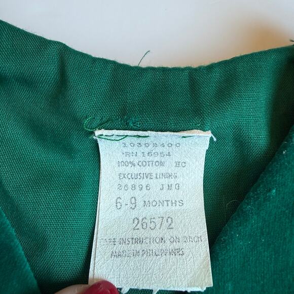 Vintage Baby Suspender Short Set Green Velour 6-9m - Picture 5 of 16